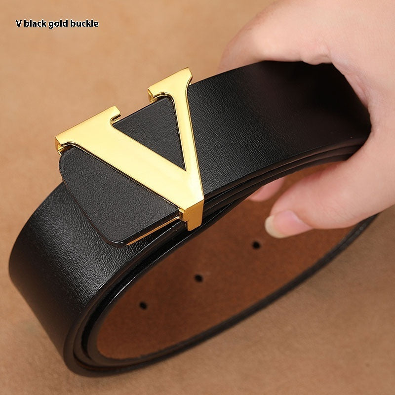 Cowhide LetteFactory Direct Sales Retro Smooth Genuine Leather Pure r V Pants Belt