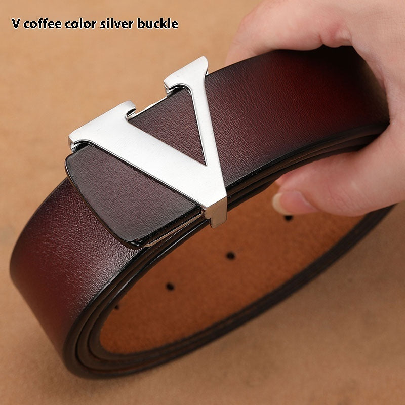 Cowhide LetteFactory Direct Sales Retro Smooth Genuine Leather Pure r V Pants Belt
