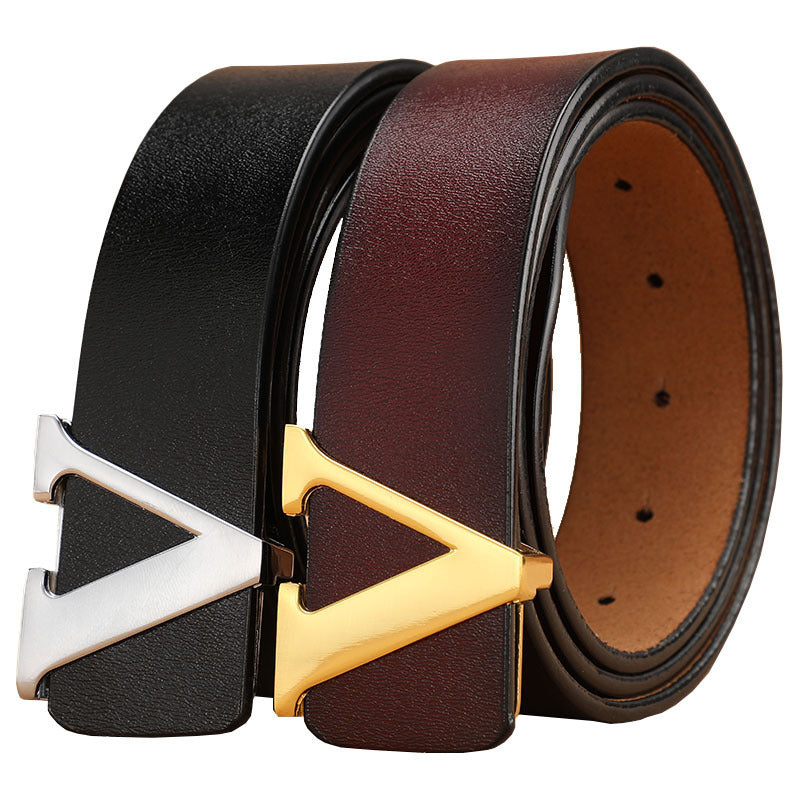 Cowhide LetteFactory Direct Sales Retro Smooth Genuine Leather Pure r V Pants Belt