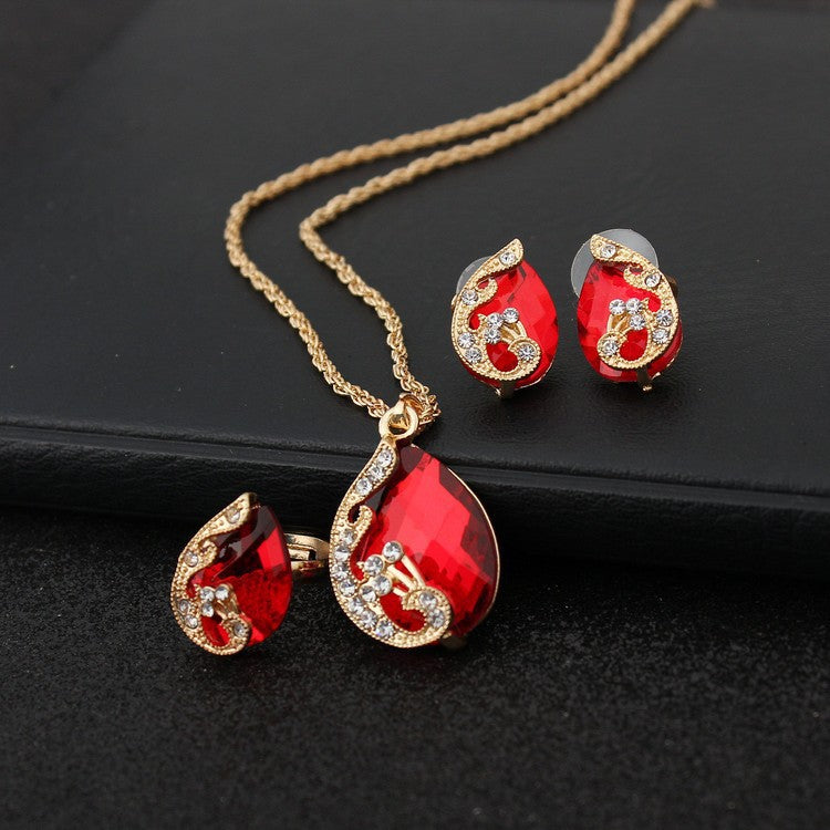 Geometric Gem Earrings Necklace Jewelry Suit