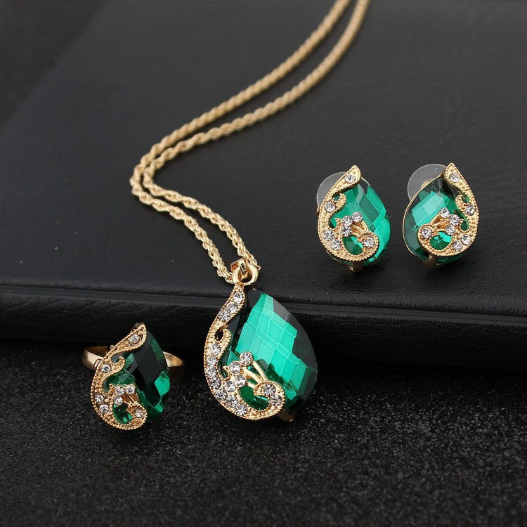 Geometric Gem Earrings Necklace Jewelry Suit