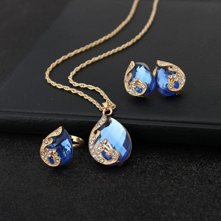 Geometric Gem Earrings Necklace Jewelry Suit