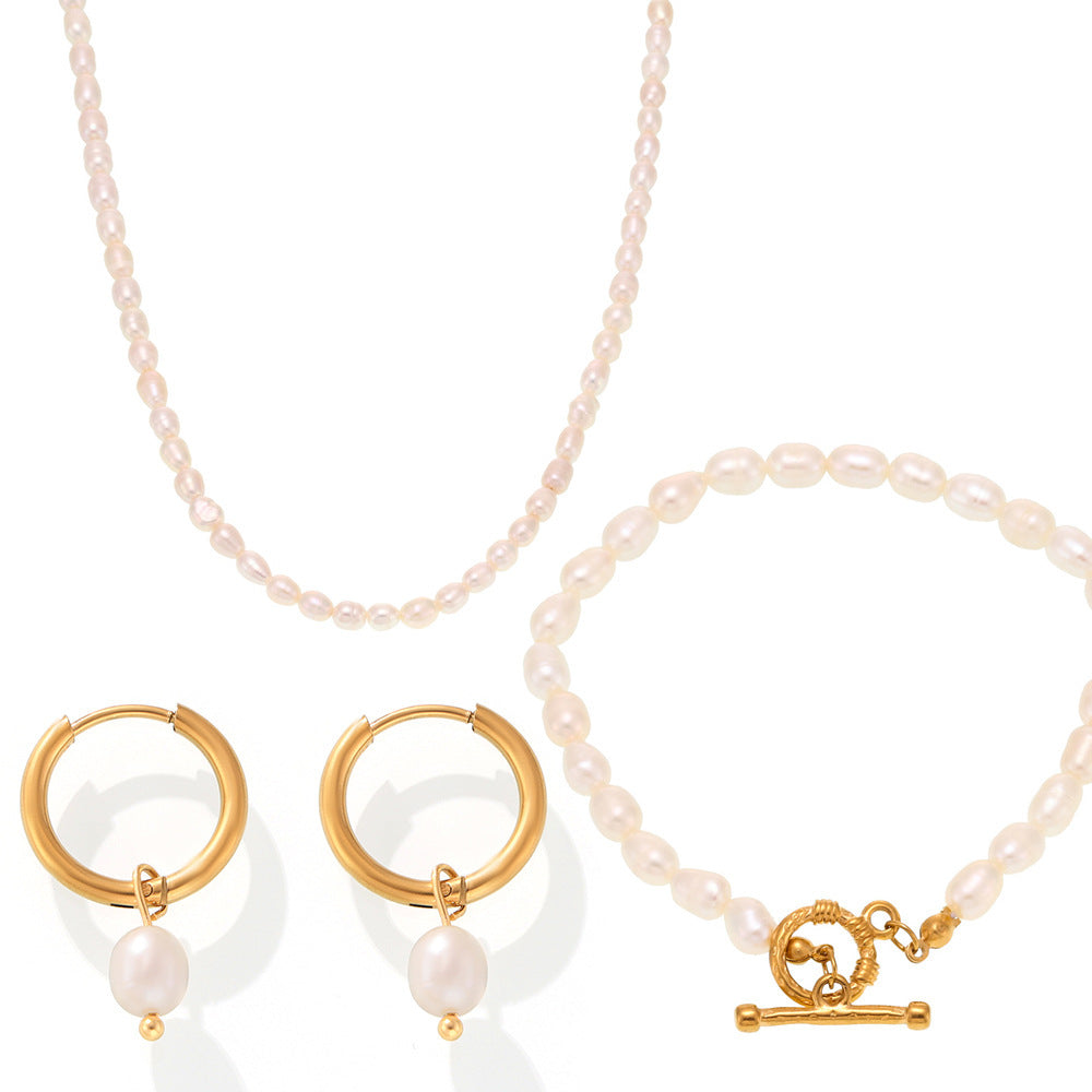 Baroque Freshwater Pearl Necklace Bracelet Earrings Ins Niche Sweet