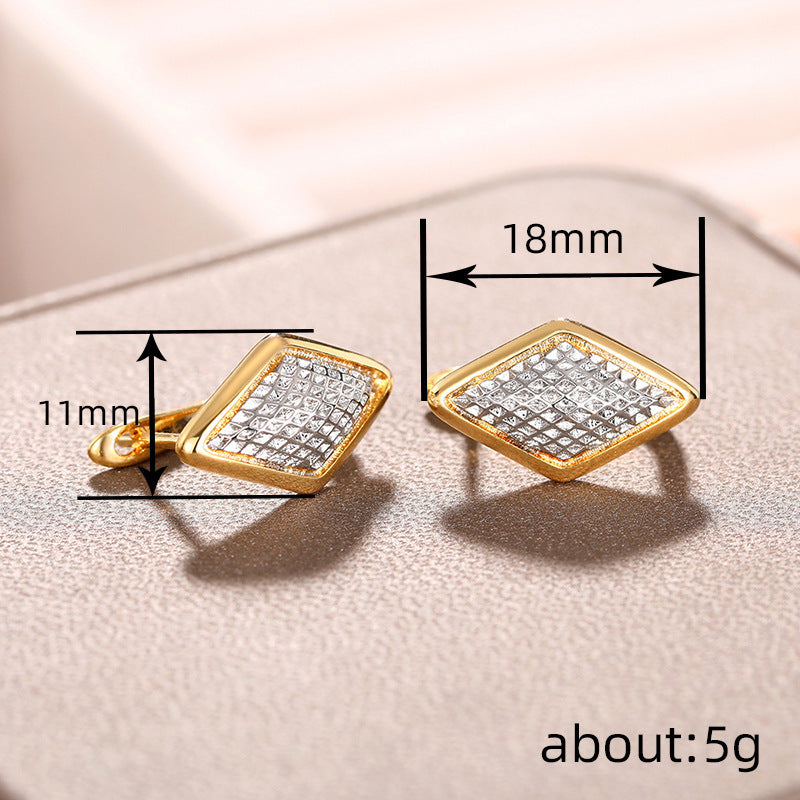 Rhombus Earrings Female Two-tone Geometric Design