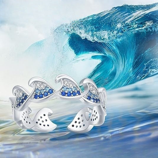 Rhinestone Zircon Wave Ring Fashion Women's Simple