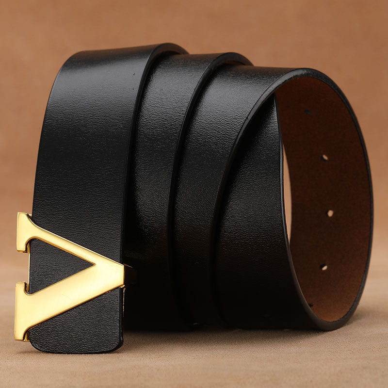 Cowhide LetteFactory Direct Sales Retro Smooth Genuine Leather Pure r V Pants Belt