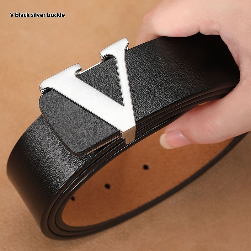 Cowhide LetteFactory Direct Sales Retro Smooth Genuine Leather Pure r V Pants Belt