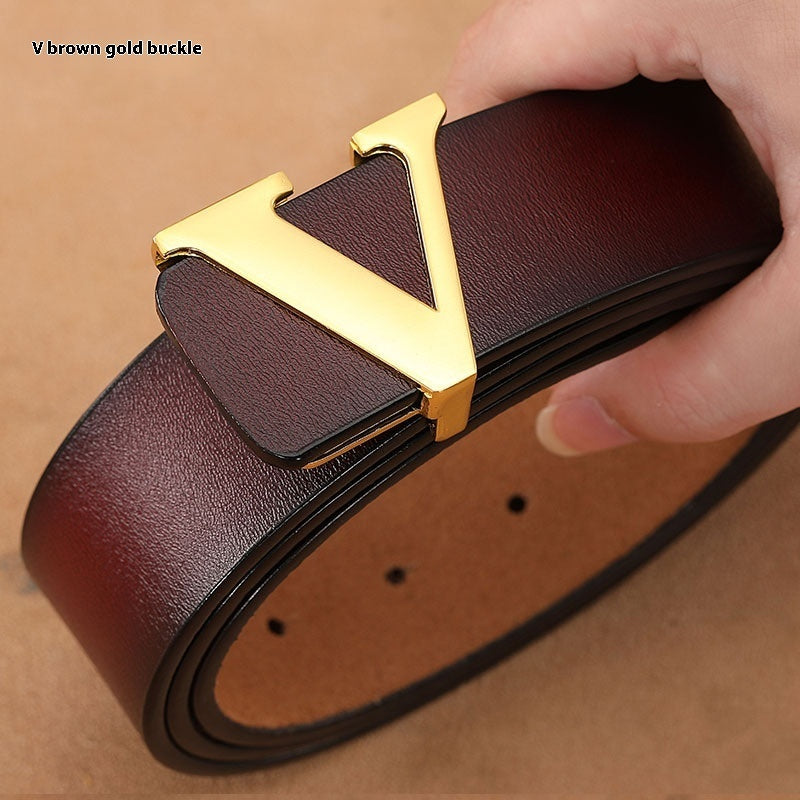 Cowhide LetteFactory Direct Sales Retro Smooth Genuine Leather Pure r V Pants Belt