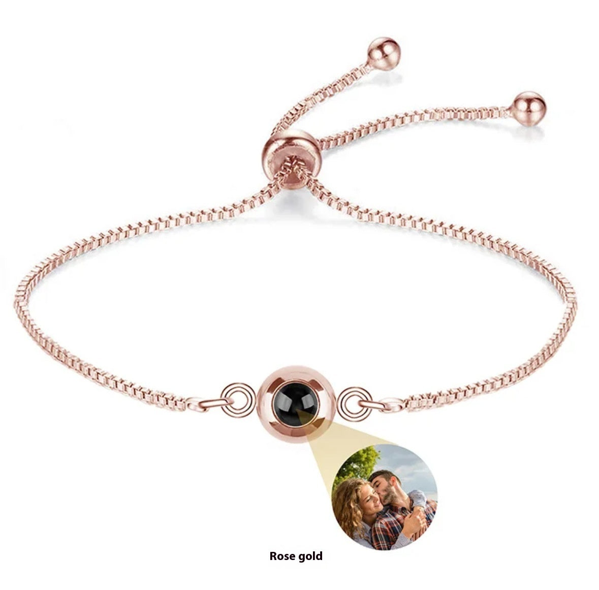 I Love You Nano Micro-carved Projection Stone Round S925 Silver Bracelet