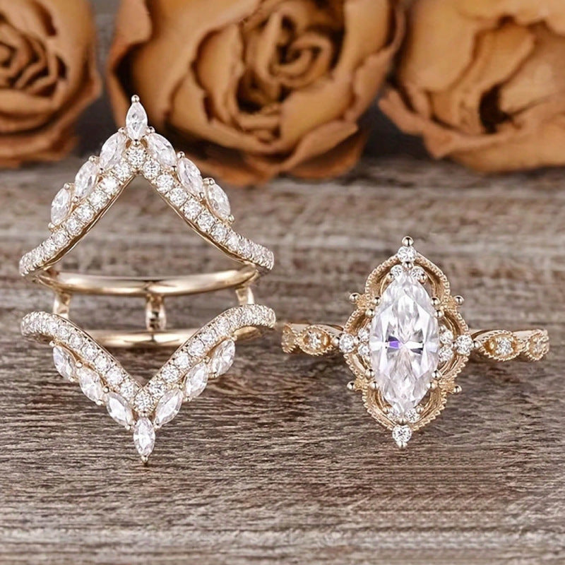 Crown Horse Eye Diamond Ring Set Copper Luxury