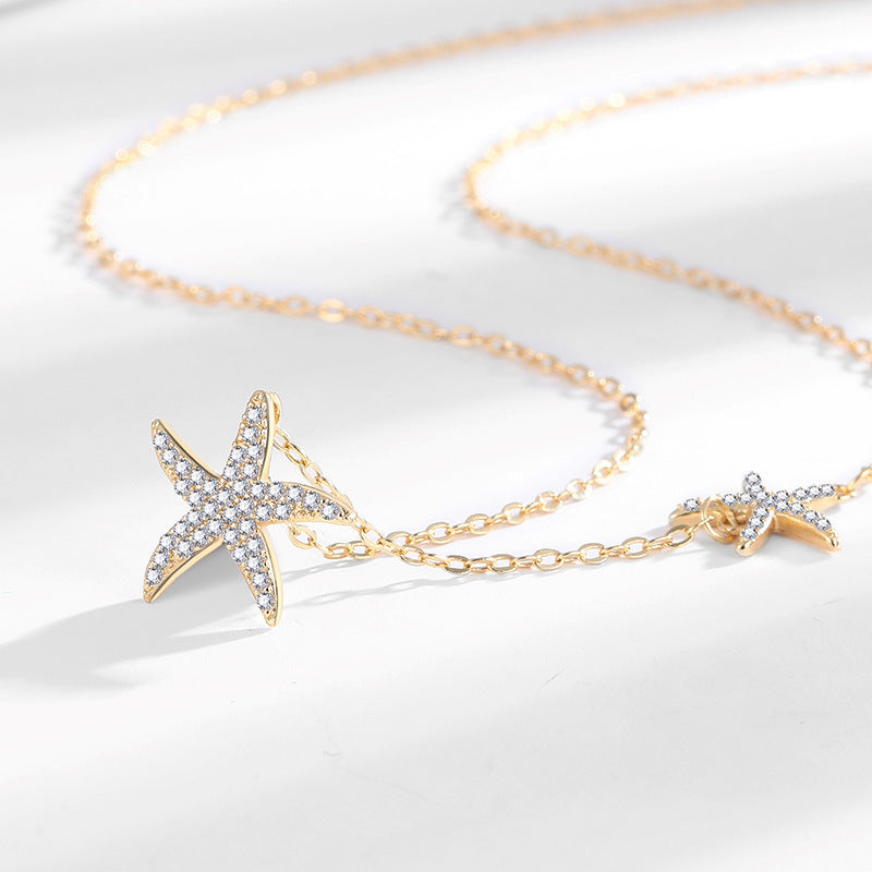 Double Starfish Full Diamond Necklace Female Fashion Special-interest