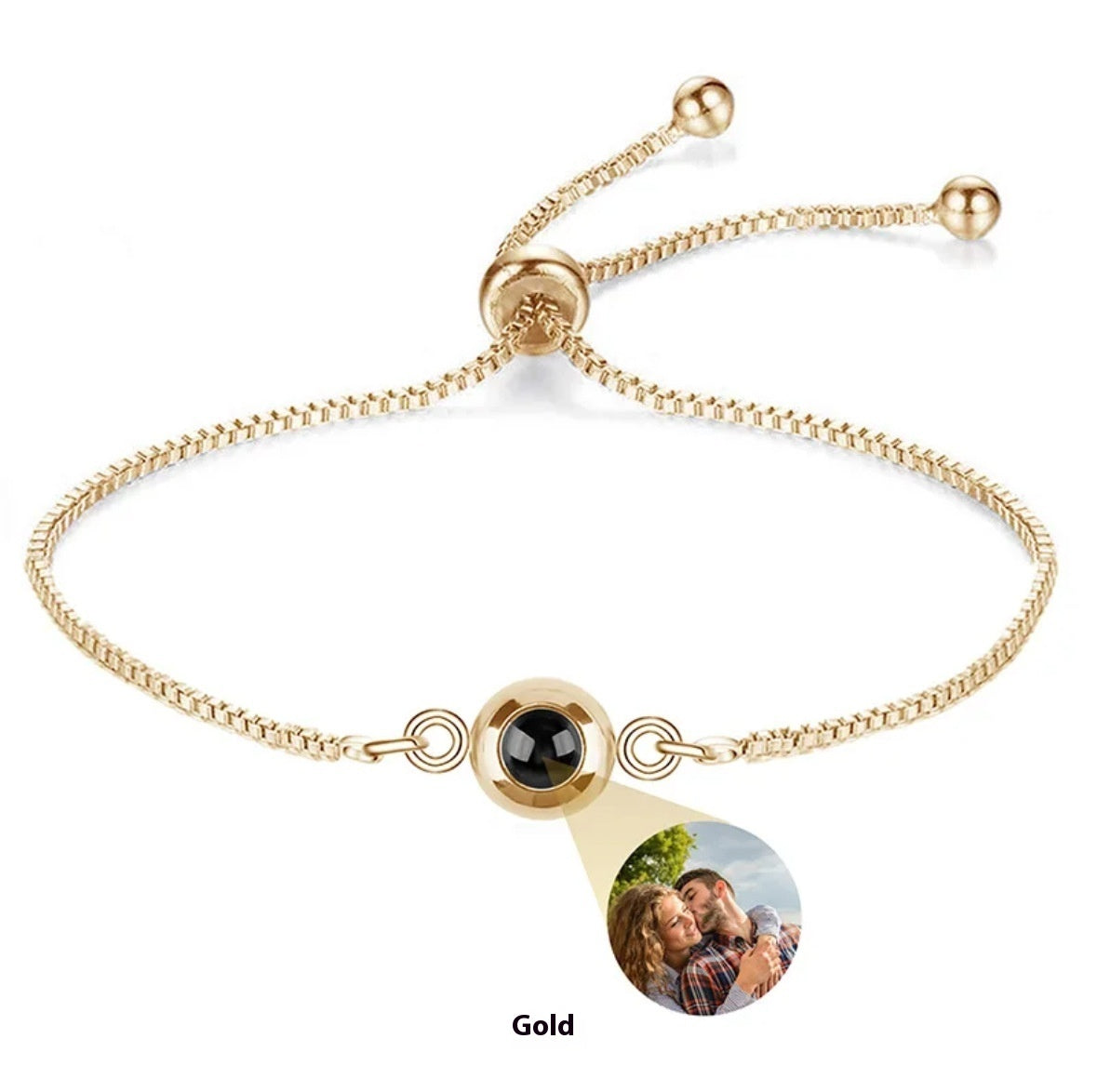I Love You Nano Micro-carved Projection Stone Round S925 Silver Bracelet