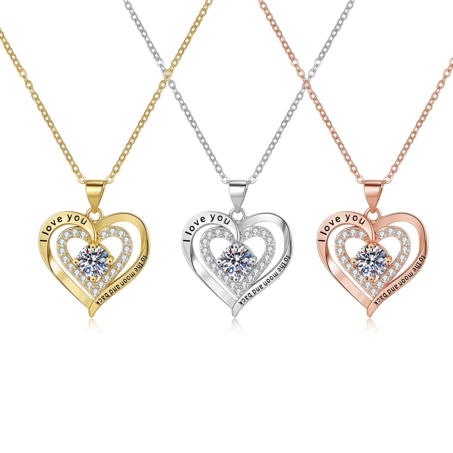 Birthstones Necklace Women's Double Weight Heart Shape With Diamond