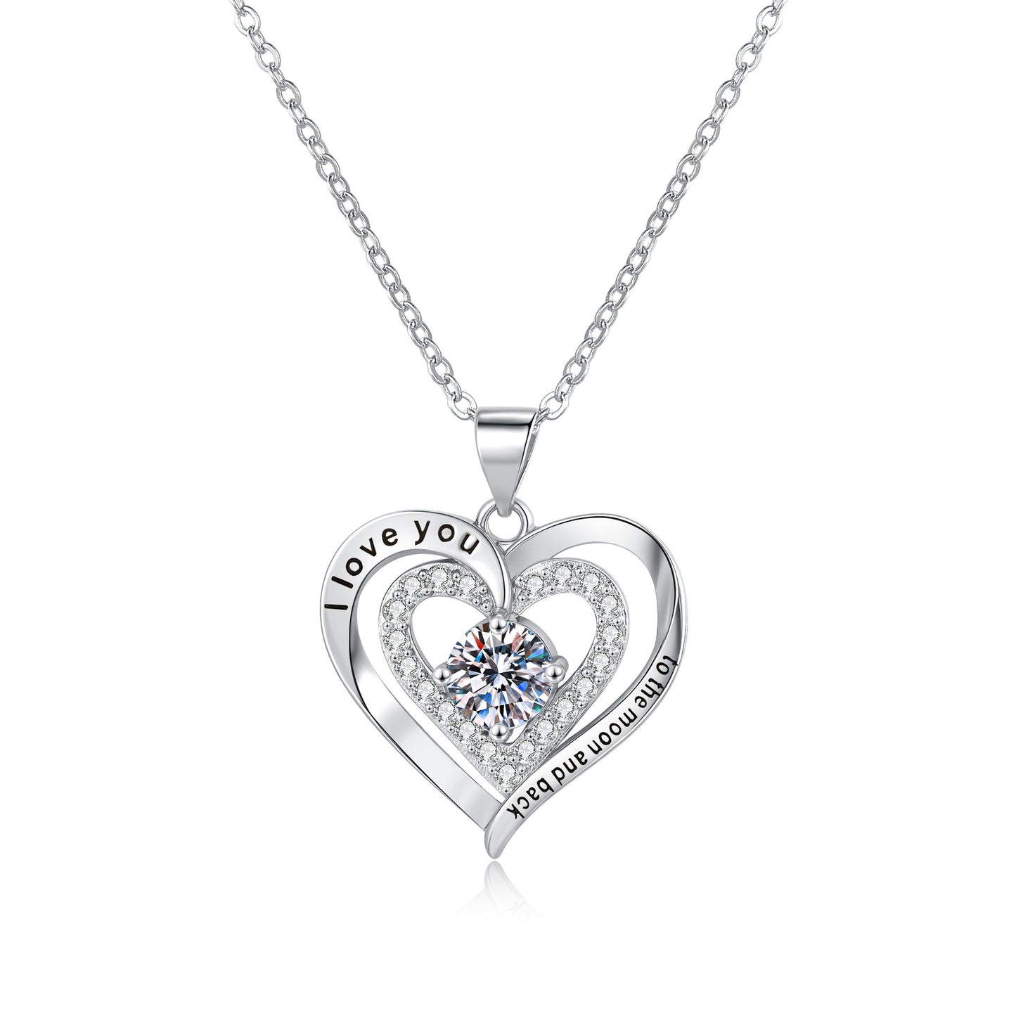 Birthstones Necklace Women's Double Weight Heart Shape With Diamond