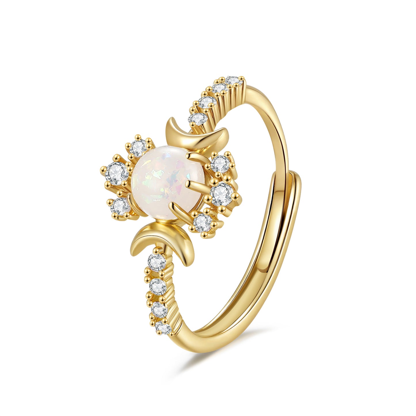 Platinum Round White Opal Glossy Double Moon Edge
