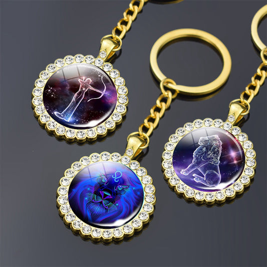 Blue Purple Glass Diamond Keychain Constellation Pendant
