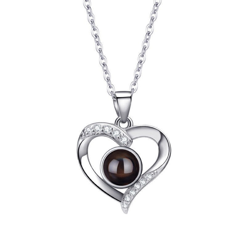 925 Silver Necklace Female Personality Projection Color Photo I Love You  Language Gifts