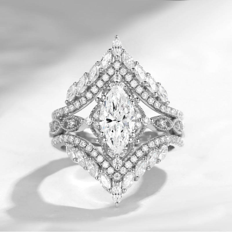 Crown Horse Eye Diamond Ring Set Copper Luxury