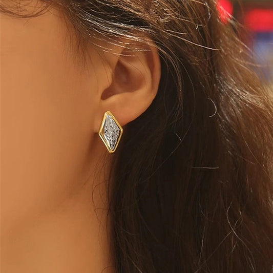 Rhombus Earrings Female Two-tone Geometric Design