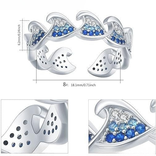 Rhinestone Zircon Wave Ring Fashion Women's Simple