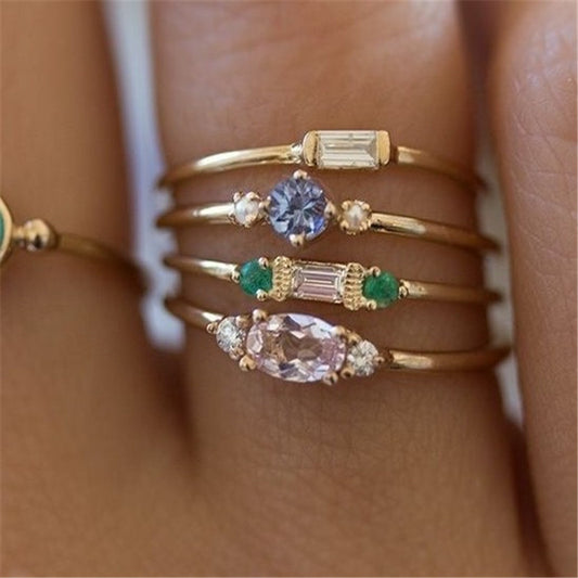18K Gold Plating 4-piece Ring Set Simple Inlaid