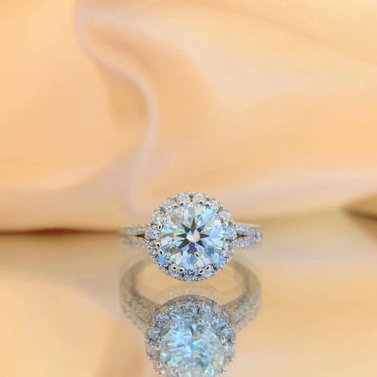 Sterling Silver S925 Moissanite Luxury Y Wall Inlaid Round Bag Ring
