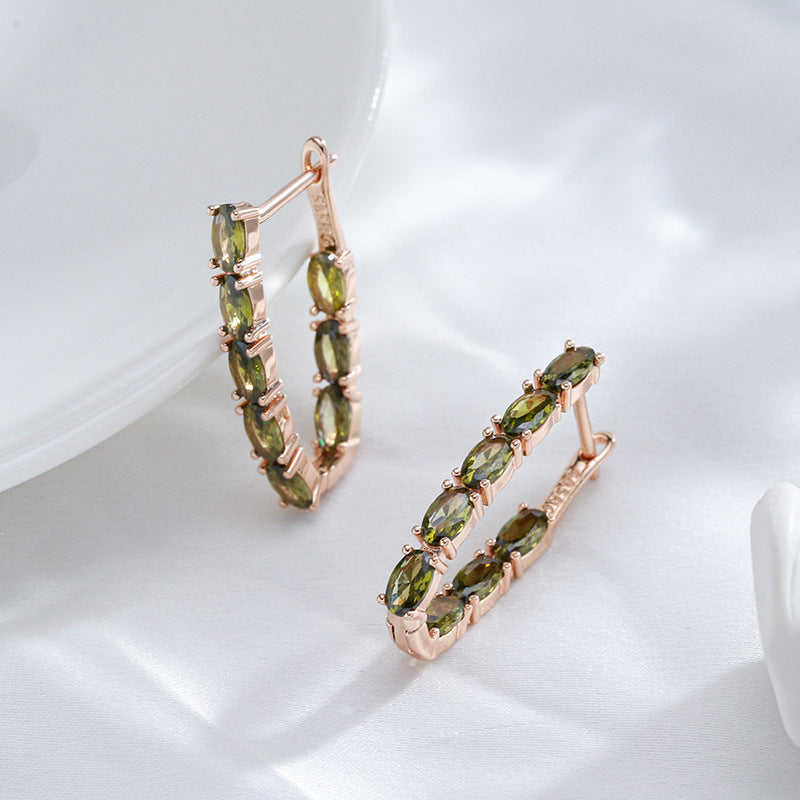 Double Layer Oval Olive Green Zircon Luxury Dangle