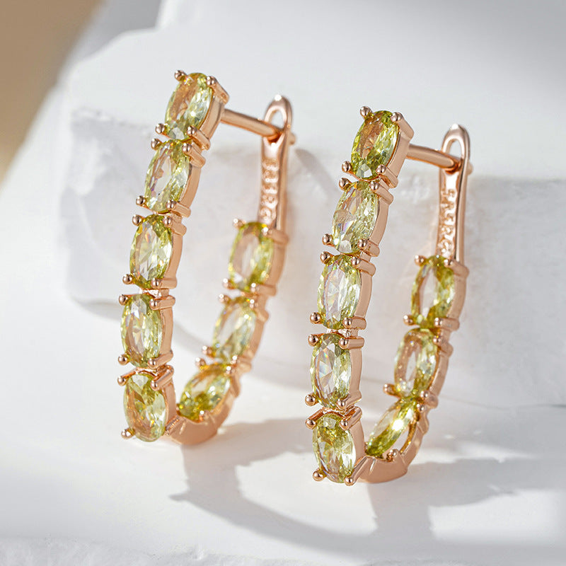 Double Layer Oval Olive Green Zircon Luxury Dangle