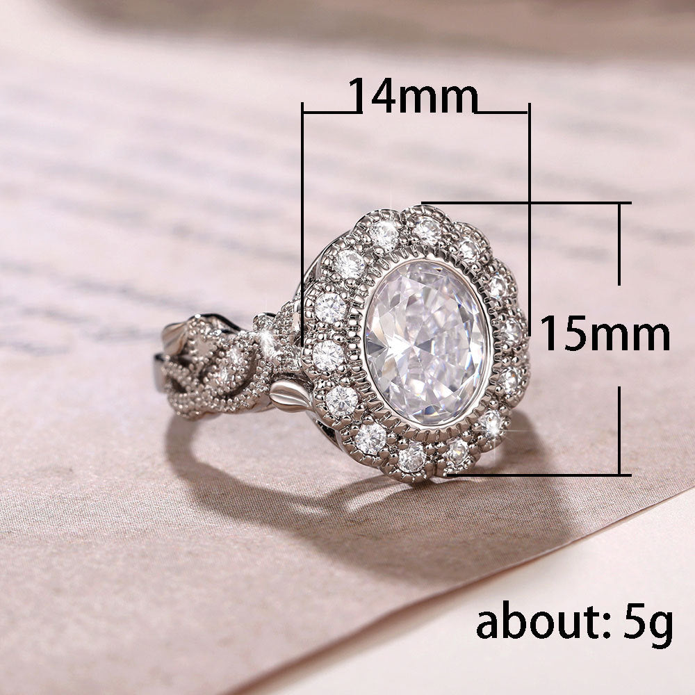 Full Diamond Copper Plating Round Diamond Zircon Ring Female European And American Luxury