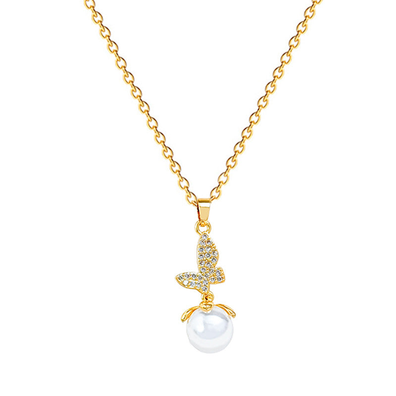 Fairy Pearl Butterfly Full Diamond Light Luxury Temperament Gorgeous Full Diamond Necklace