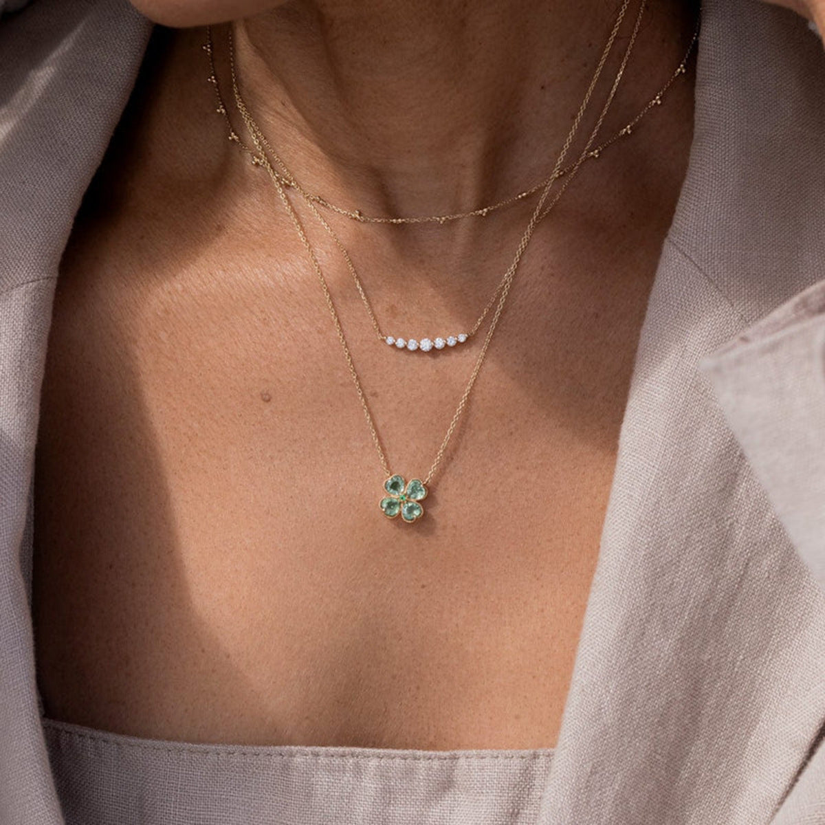 Stainless Steel Zircon Four-leaf Clover Heart Necklace Jewelry