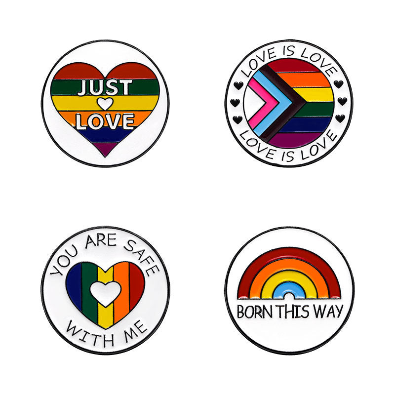 Women's Fashion English Letter Rainbow Love Alloy Drip Badge
