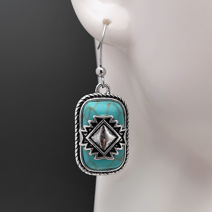 Ethnic Shield Retro Green Turquoise Earrings