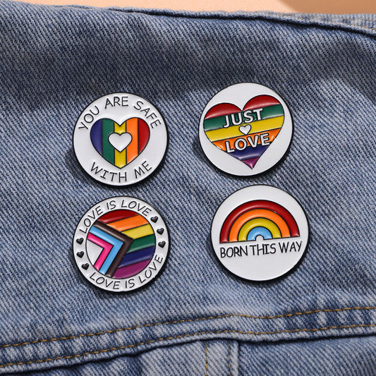 Women's Fashion English Letter Rainbow Love Alloy Drip Badge