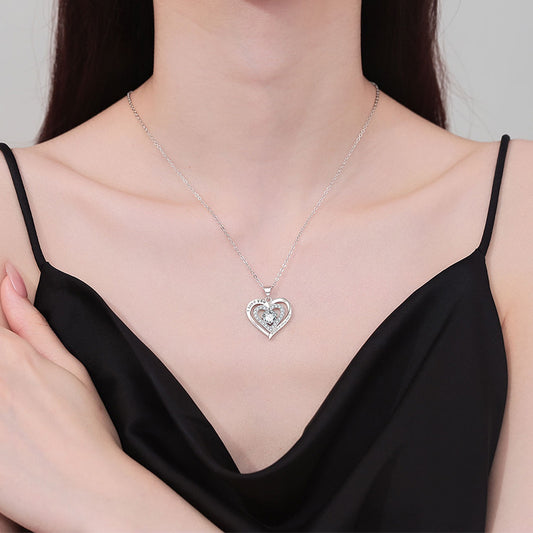 Birthstones Necklace Women's Double Weight Heart Shape With Diamond