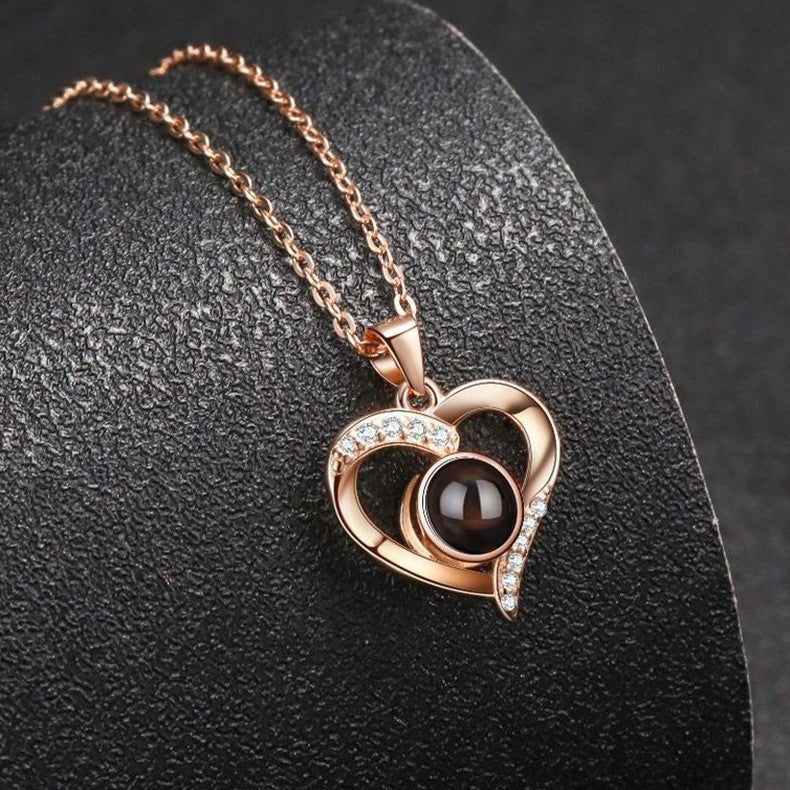 925 Silver Necklace Female Personality Projection Color Photo I Love You  Language Gifts