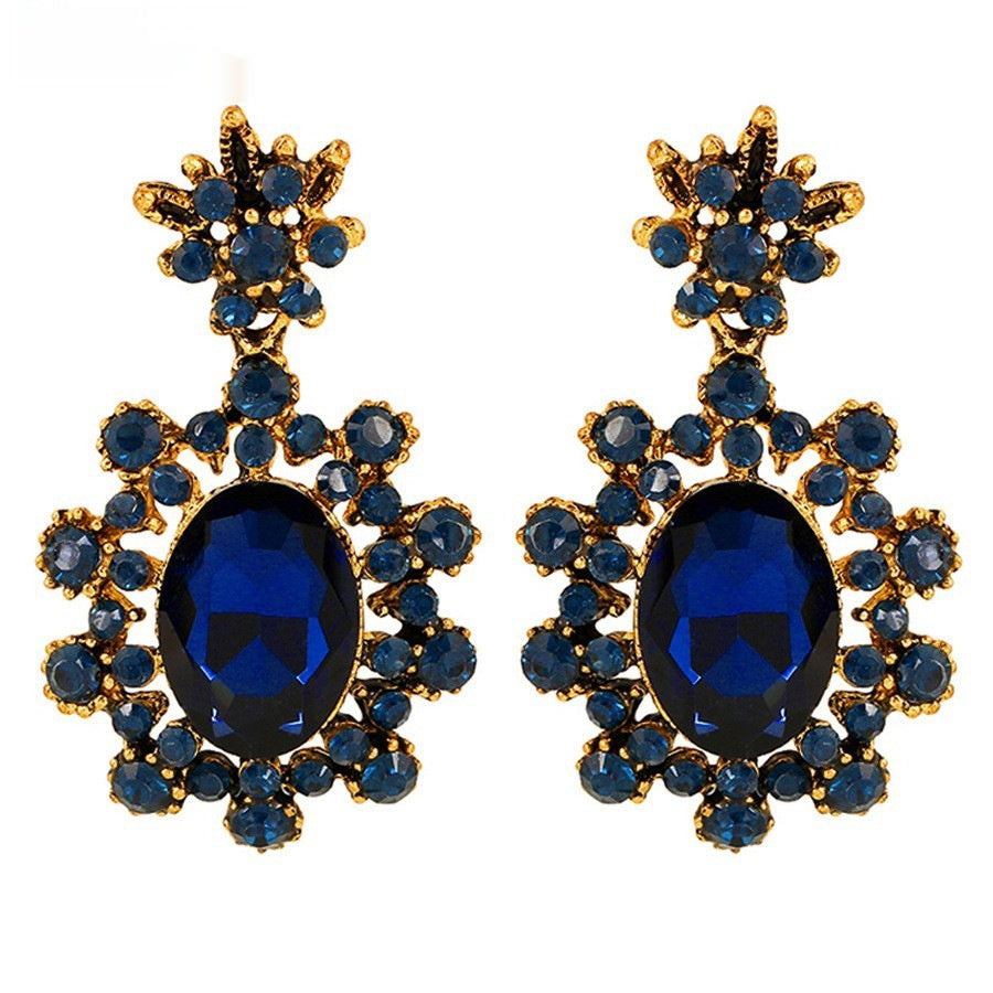 European And American Fashion Cool Vintage Sapphire Stud Earrings