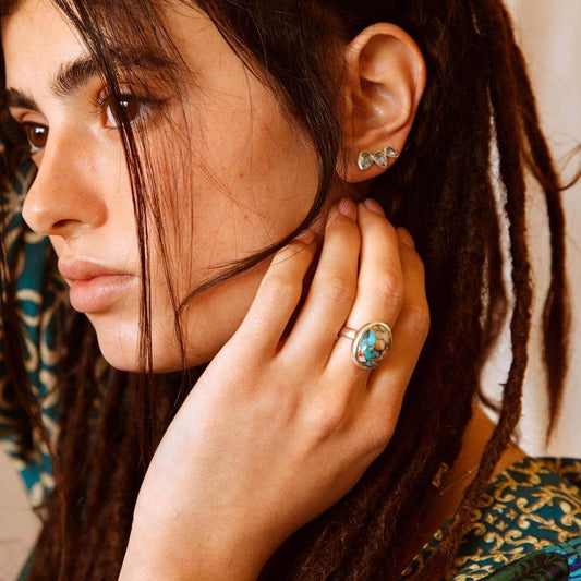 Oval Color Turquoise Ring Copper Niche