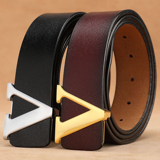 Cowhide LetteFactory Direct Sales Retro Smooth Genuine Leather Pure r V Pants Belt
